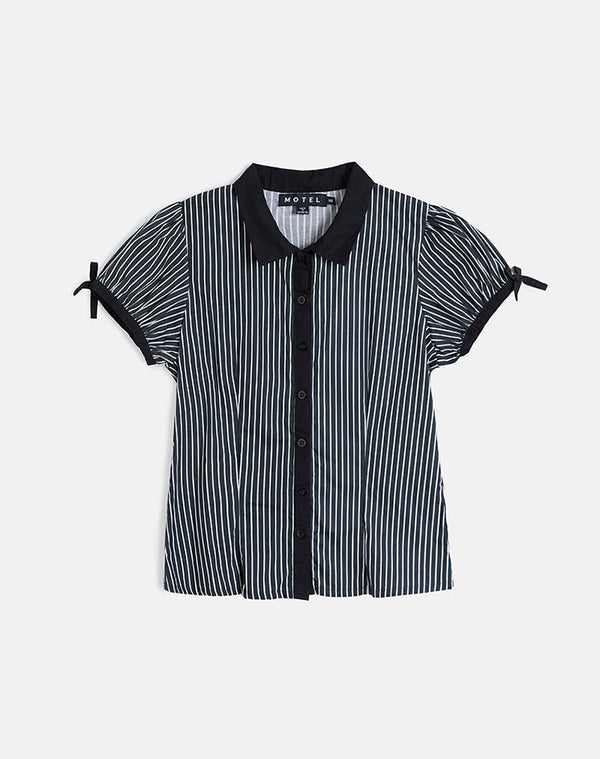 Motel Rocks Rosabe Blouse In Black And Grey Monostripe