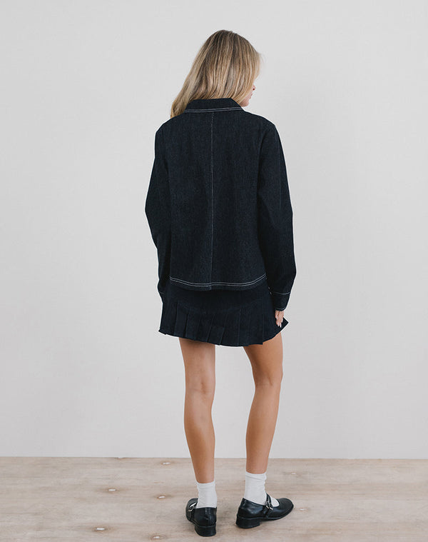 Motel Rocks Rosdi Bow Embellished Jacket In Dark Indigo