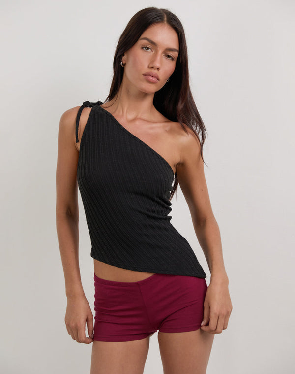 Motel Rocks Rusana Top In Sheer Diagonal Knit Black