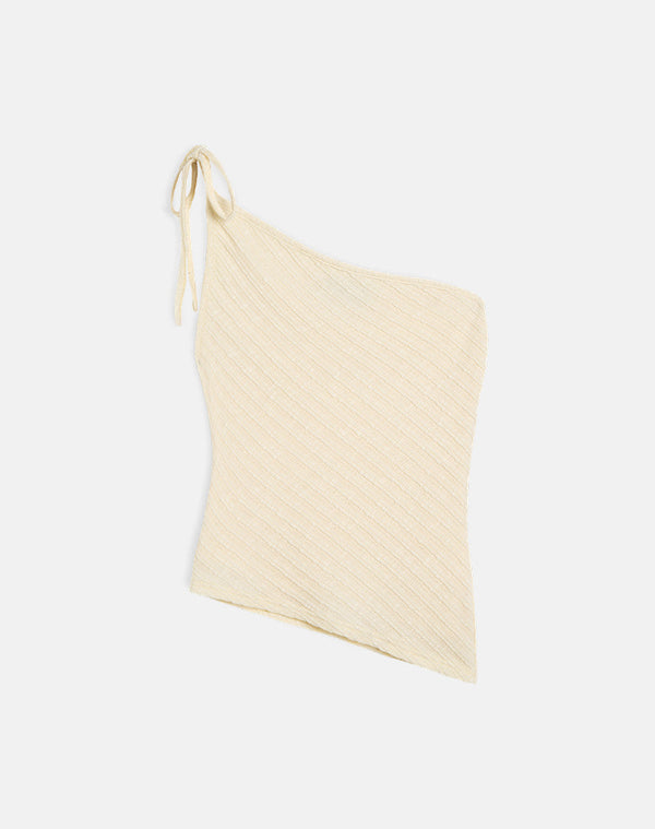 Motel Rocks Rusana Top In Sheer Diagonal Knit Buttercream