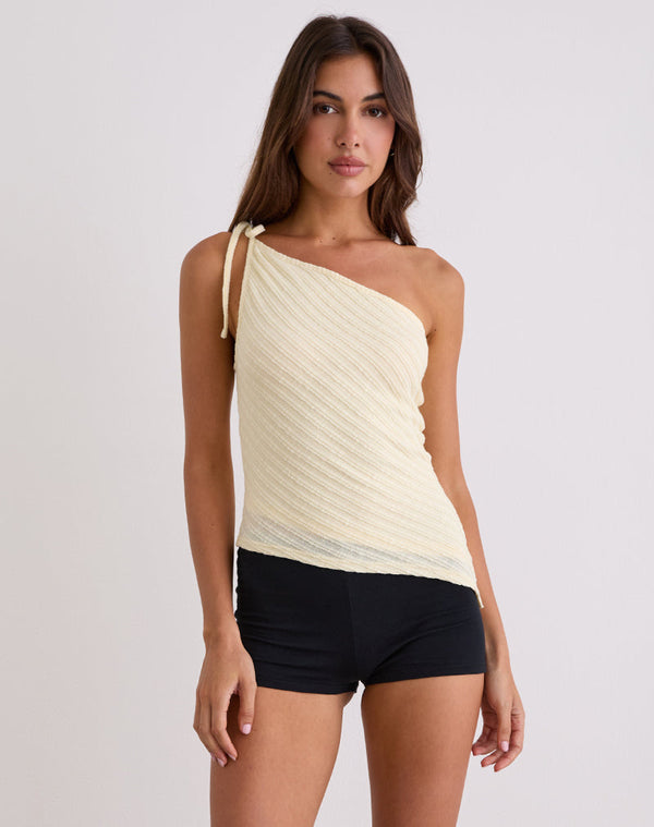 motel rocks Rusana Top in Sheer Diagonal Knit Buttercream