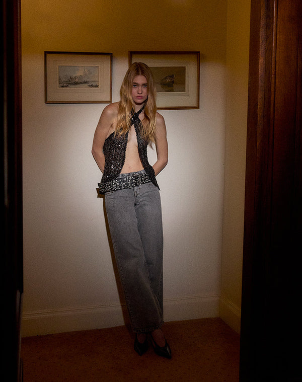 Motel Rocks Ruway Unlined Scarf Top In Sequin Black