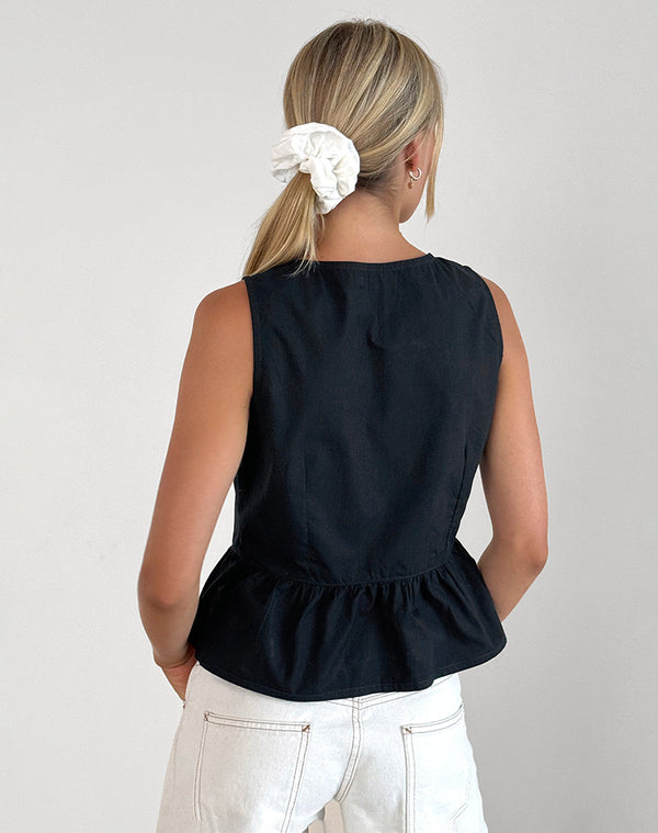 Motel Rocks Ryoti Top In Tap Shoe Black With Off White Bows