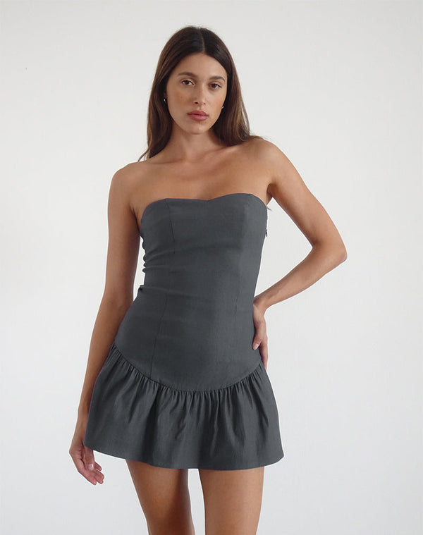 motel rocks Sabina Bandeau Mini Dress in Charcoal Grey