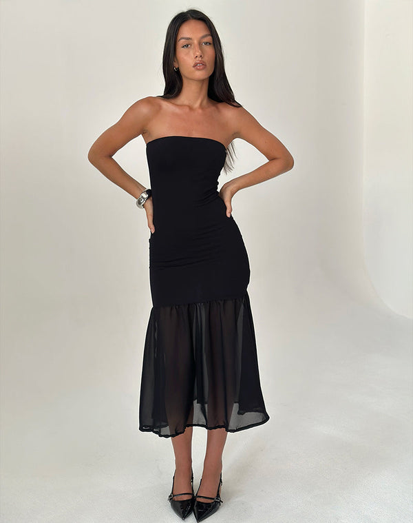Motel Rocks Sachiko Bandeau Midi Dress In Chiffon Jersey Black