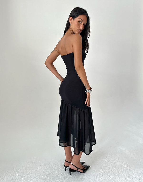 Motel Rocks Sachiko Bandeau Midi Dress In Chiffon Jersey Black