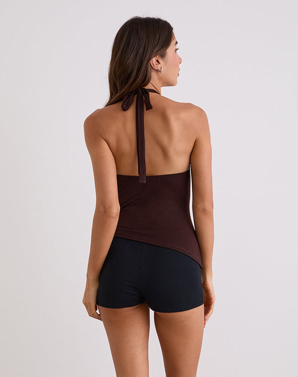 Motel Rocks Sadra Halter Top In Rayon Jersey Bitter Chocolate