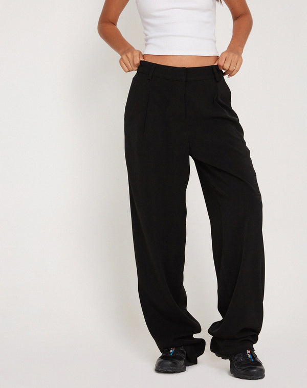 Motel Rocks Sakaria Wide Leg Trouser In Tailoring Black