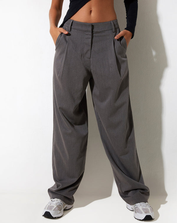 motel rocks Sakaria Wide Leg Trouser in Tailoring Charcoal