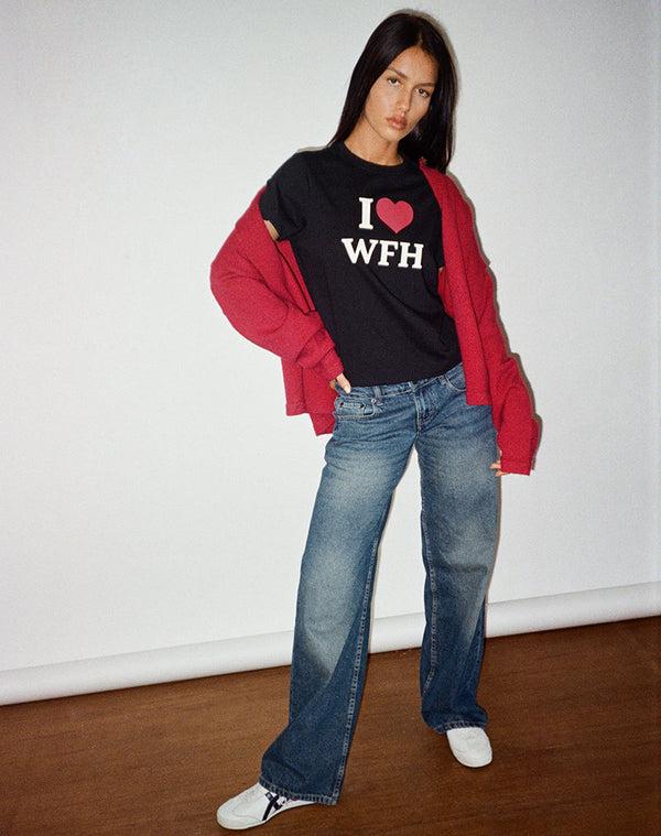 Motel Rocks Sakha Top In Black With I Love WFH Slogan