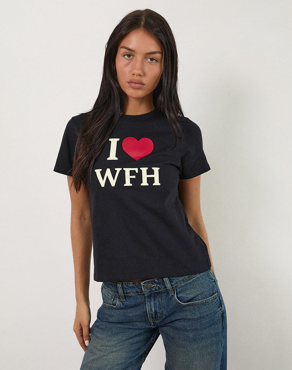 Motel Rocks Sakha Top In Black With I Love WFH Slogan
