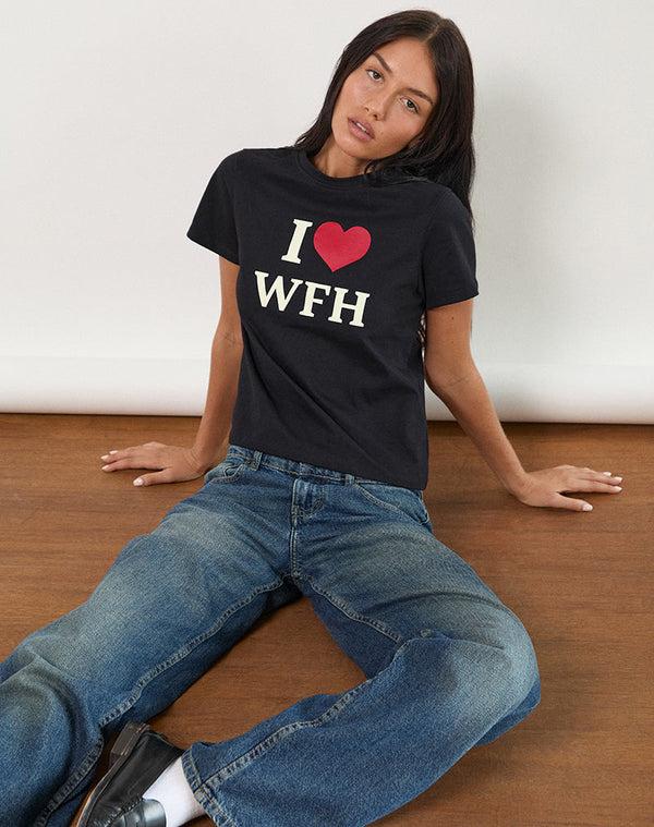 motel rocks Sakha Top in Black with I Love WFH Slogan