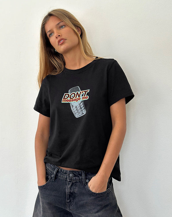 motel rocks Saki Tee in Black with Don't Message Me Graphic