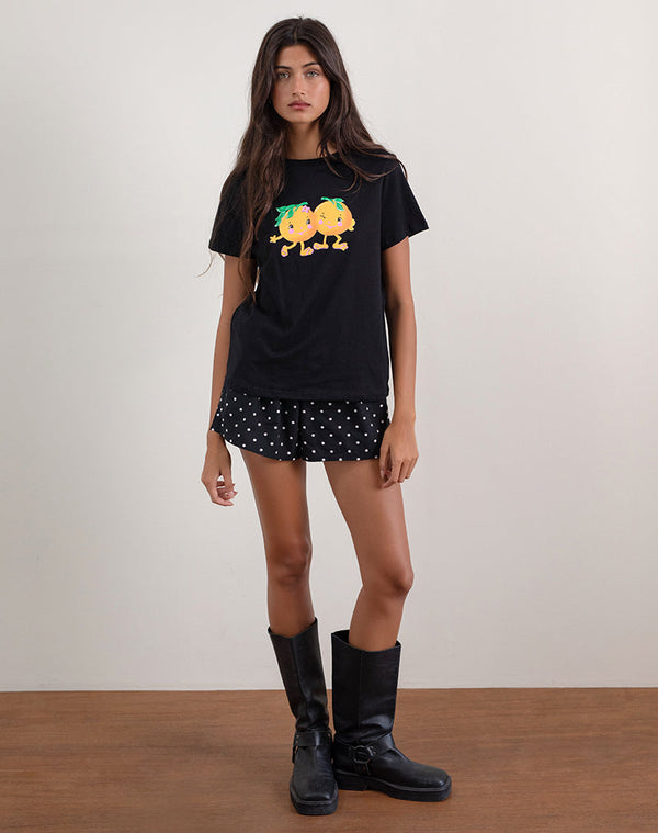 Motel Rocks Saki Tee In Black With Printed Squeeze Me Orange