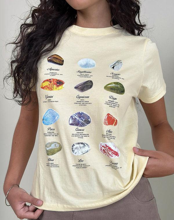 Motel Rocks Saki Tee In Buttermilk Healing Stone Horoscope Print
