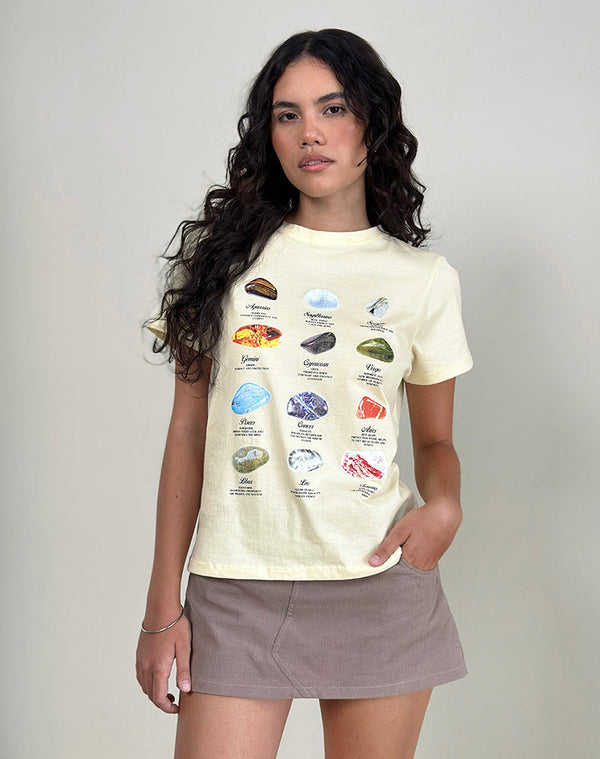 motel rocks Saki Tee in Buttermilk Healing Stone Horoscope Print