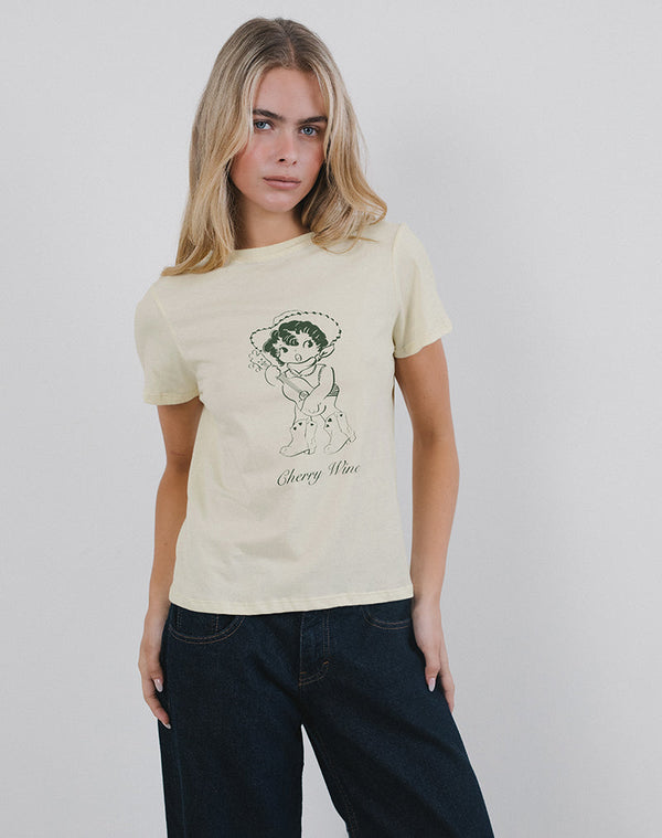 Motel Rocks Saki Tee In Buttermilk With Cherry Wine Print