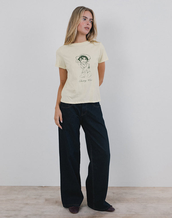 Motel Rocks Saki Tee In Buttermilk With Cherry Wine Print