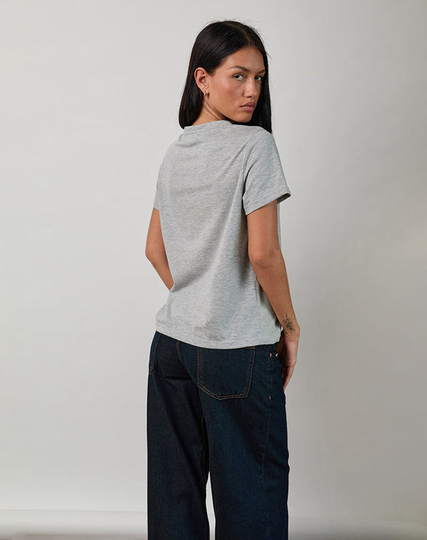 Motel Rocks Saki Tee In Grey Marl With I Love OOO Graphic