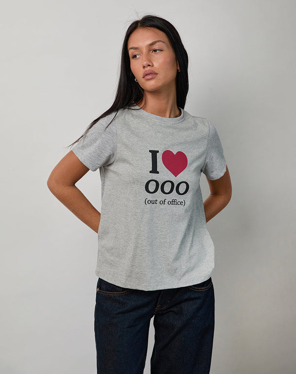 motel rocks Saki Tee in Grey Marl with I Love OOO Graphic