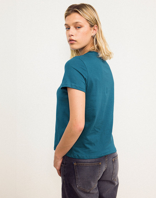 Motel Rocks Saki Tee In Mediterranean Blue With She's Fantastic Slogan