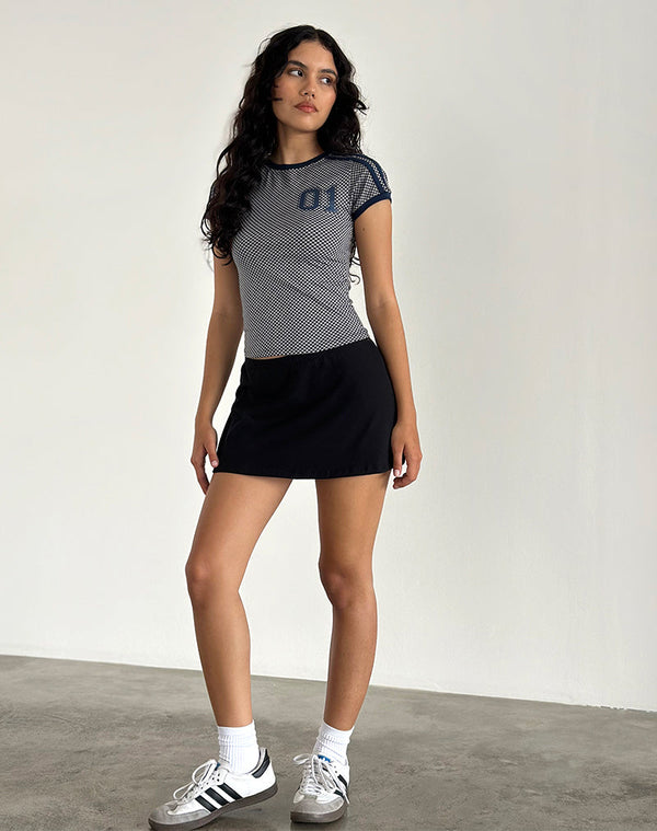 Motel Rocks Salda Sporty Tee In Grey Micro Spot With Navy Binding