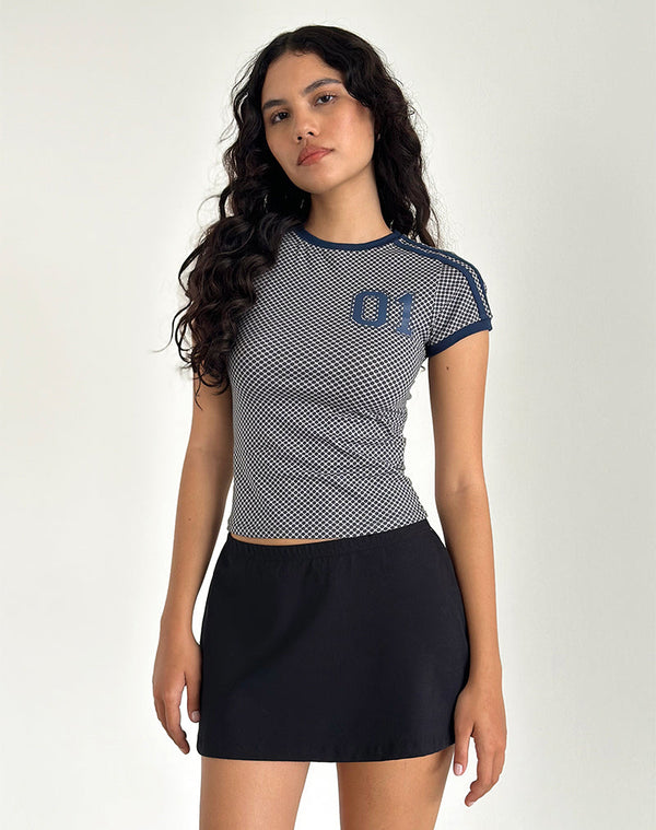 motel rocks Salda Sporty Tee in Grey Micro Spot with Navy Binding