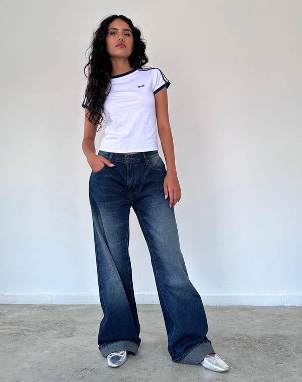 Motel Rocks Salda Sporty Tee In White With Navy Binding