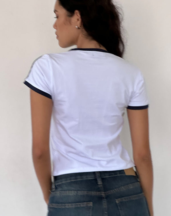 Motel Rocks Salda Sporty Tee In White With Navy Binding