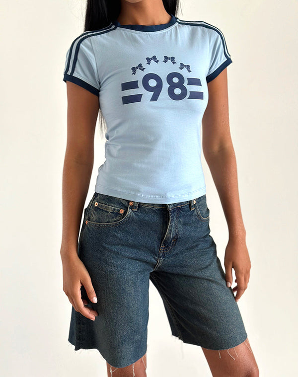 Motel Rocks Salda Tee In Nantucket Blue With Navy Binding And '98' Emb