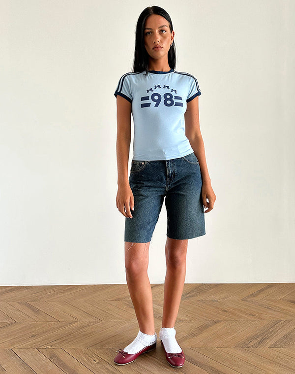 Motel Rocks Salda Tee In Nantucket Blue With Navy Binding And '98' Emb