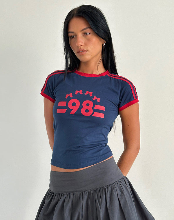 Motel Rocks Salda Tee In Navy With Adrenaline Red Binding And '98' Emb