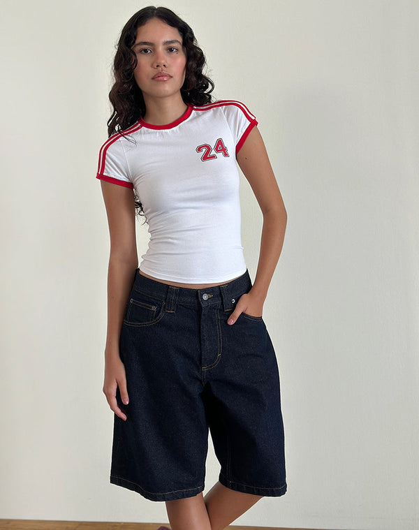 Motel Rocks Salda Tee In White With Tango Red Binding