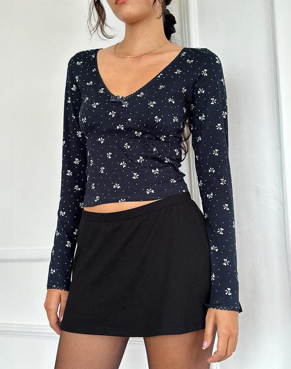 Motel Rocks Salisa Top In Navy With Mini Bow Design
