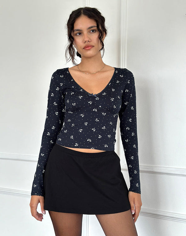 motel rocks Salisa Top in Navy with Mini Bow Design