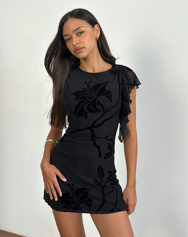 motel rocks Salya Mini Dress in Orchids Flock Black