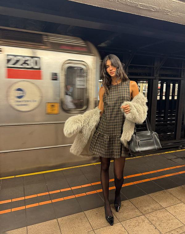 Motel Rocks Samana Babydoll Mini Dress In Check Dark Brown