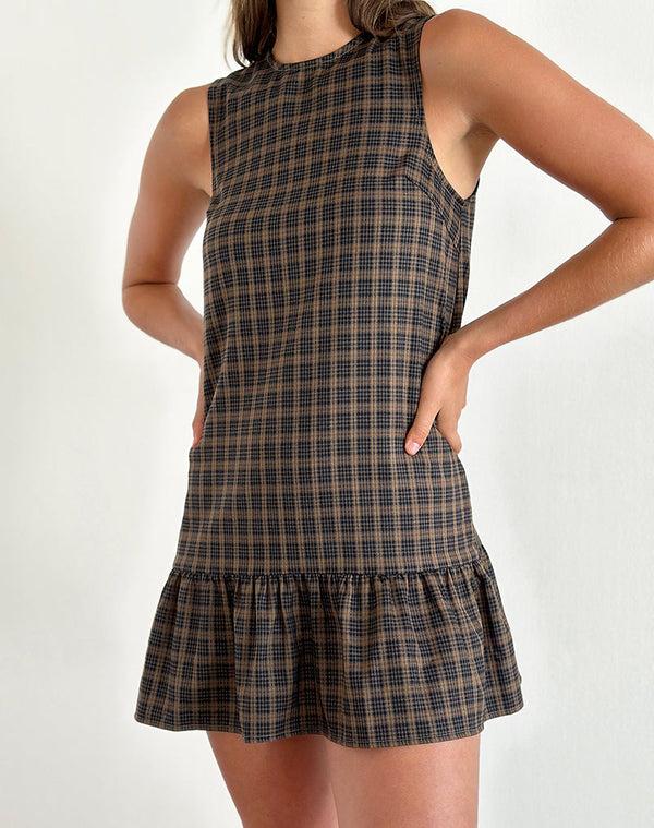 Motel Rocks Samana Babydoll Mini Dress In Check Dark Brown