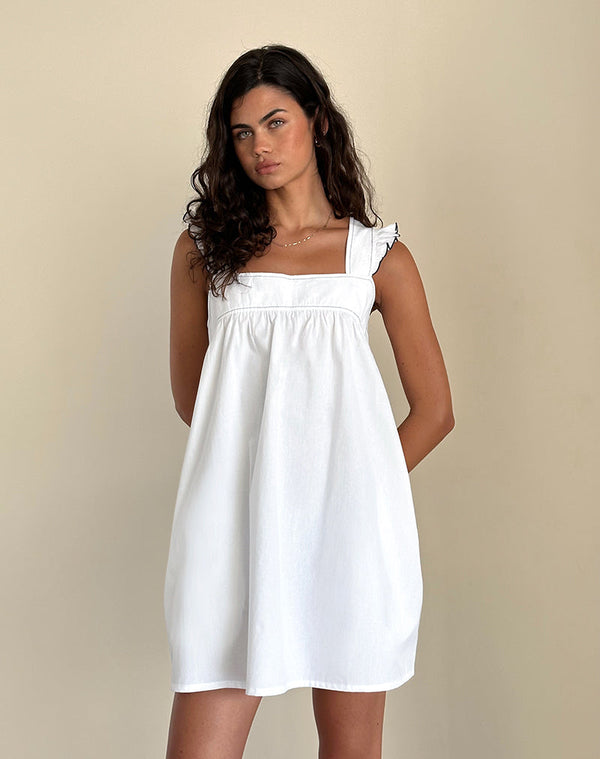 Motel Rocks Sanaly Mini Dress In White With Navy Babylock