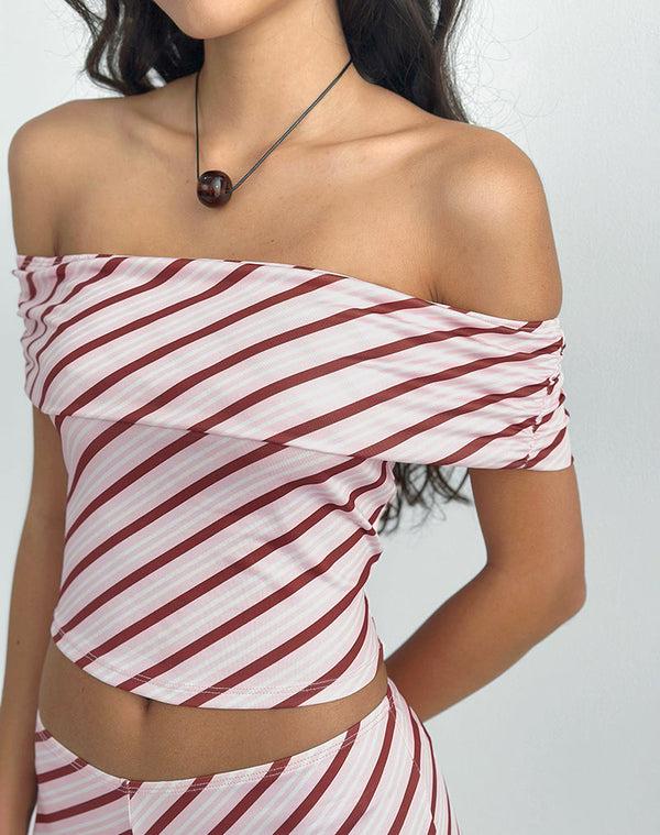 Motel Rocks Sarla One Shoulder Top In Diagonal Stripe Pink