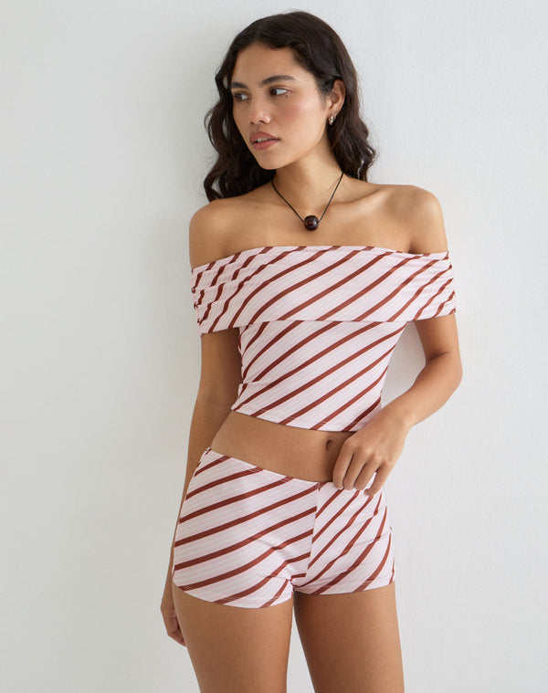 motel rocks Sarla One Shoulder Top in Diagonal Stripe Pink