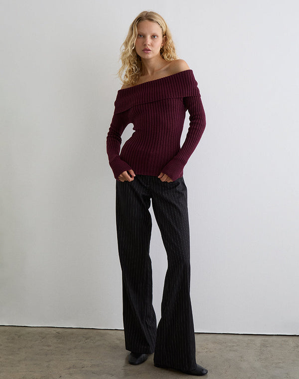 Motel Rocks Saskia Bardot Bow Back Top In Dark Cherry