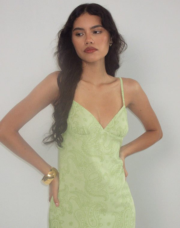 Motel Rocks Sastra Midi Dress In Retro Paisley Lime