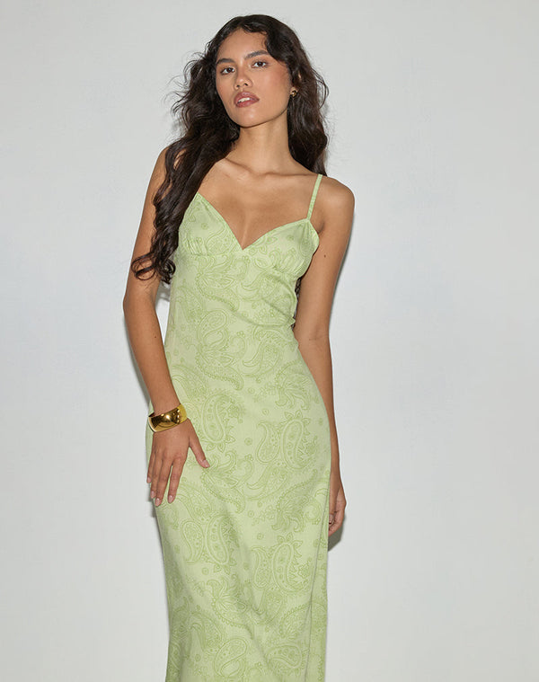 Motel Rocks Sastra Midi Dress In Retro Paisley Lime