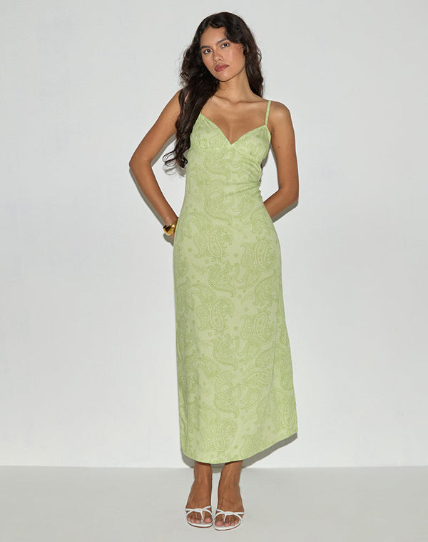 motel rocks Sastra Midi Dress in Retro Paisley Lime