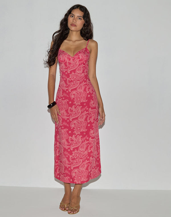motel rocks Sastra Midi Dress in Retro Paisley Pink