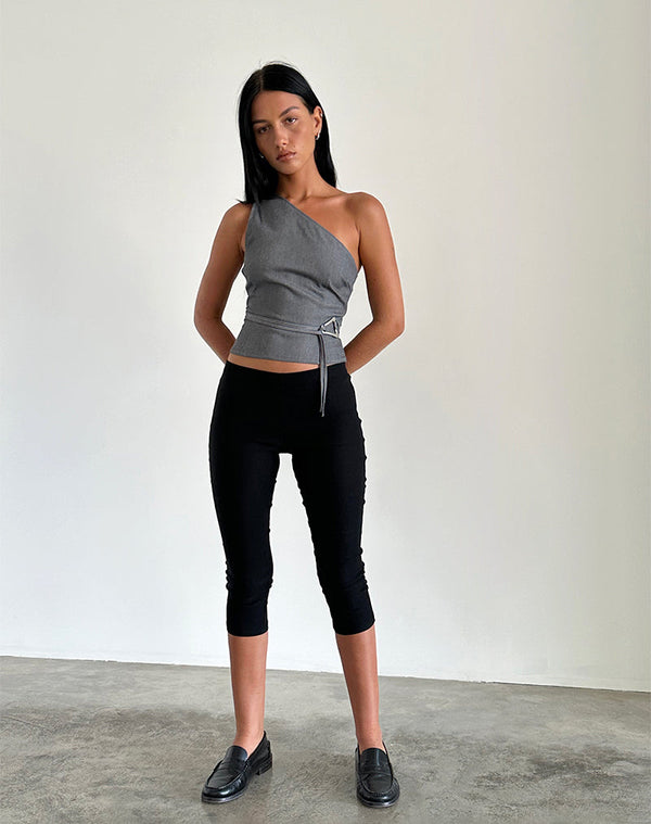 Motel Rocks Sayaka One Shoulder Top In Tailoring Charcoal