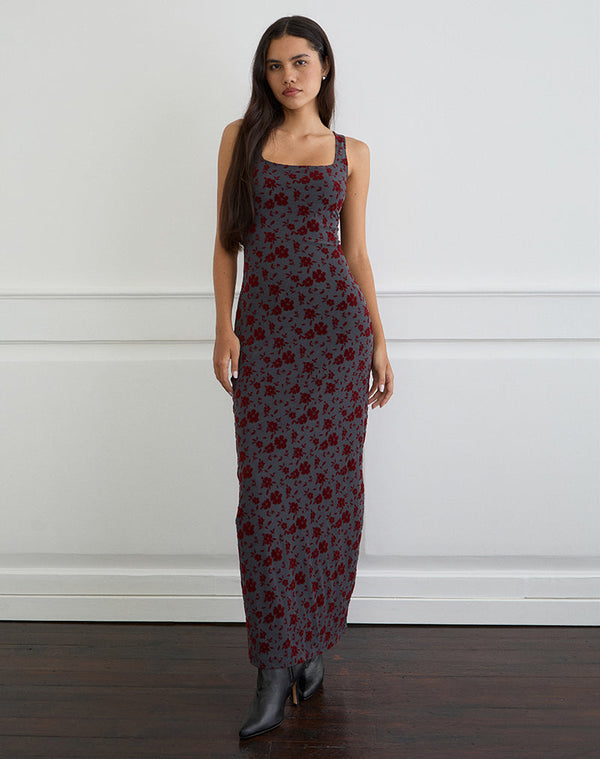 Motel Rocks Sayidan Maxi Dress In Garden Floral Blue Grey