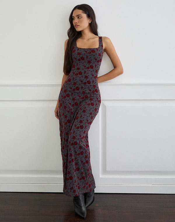 motel rocks Sayidan Maxi Dress in Garden Floral Blue Grey