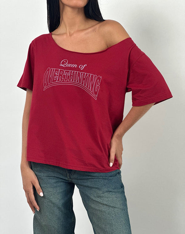 Motel Rocks Scottie Slouchy Tee In Adrenaline Red With Overthinking Graphic